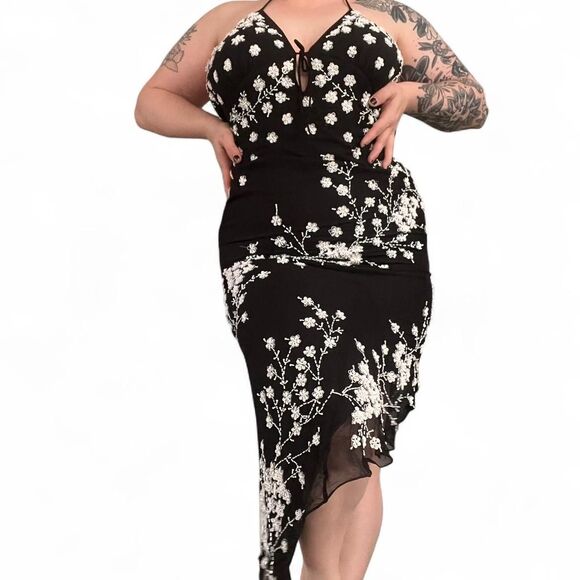 Y2K Fairy Whimsygoth Glam Silk Beaded Asymmetrical Formal Cocktail Dress - Picture 8 of 8